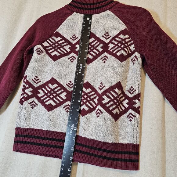 Tea Collection Full Zip High Collar Sweater Boy's Size 6/7 in Maroon and Gray - Picture 9 of 12